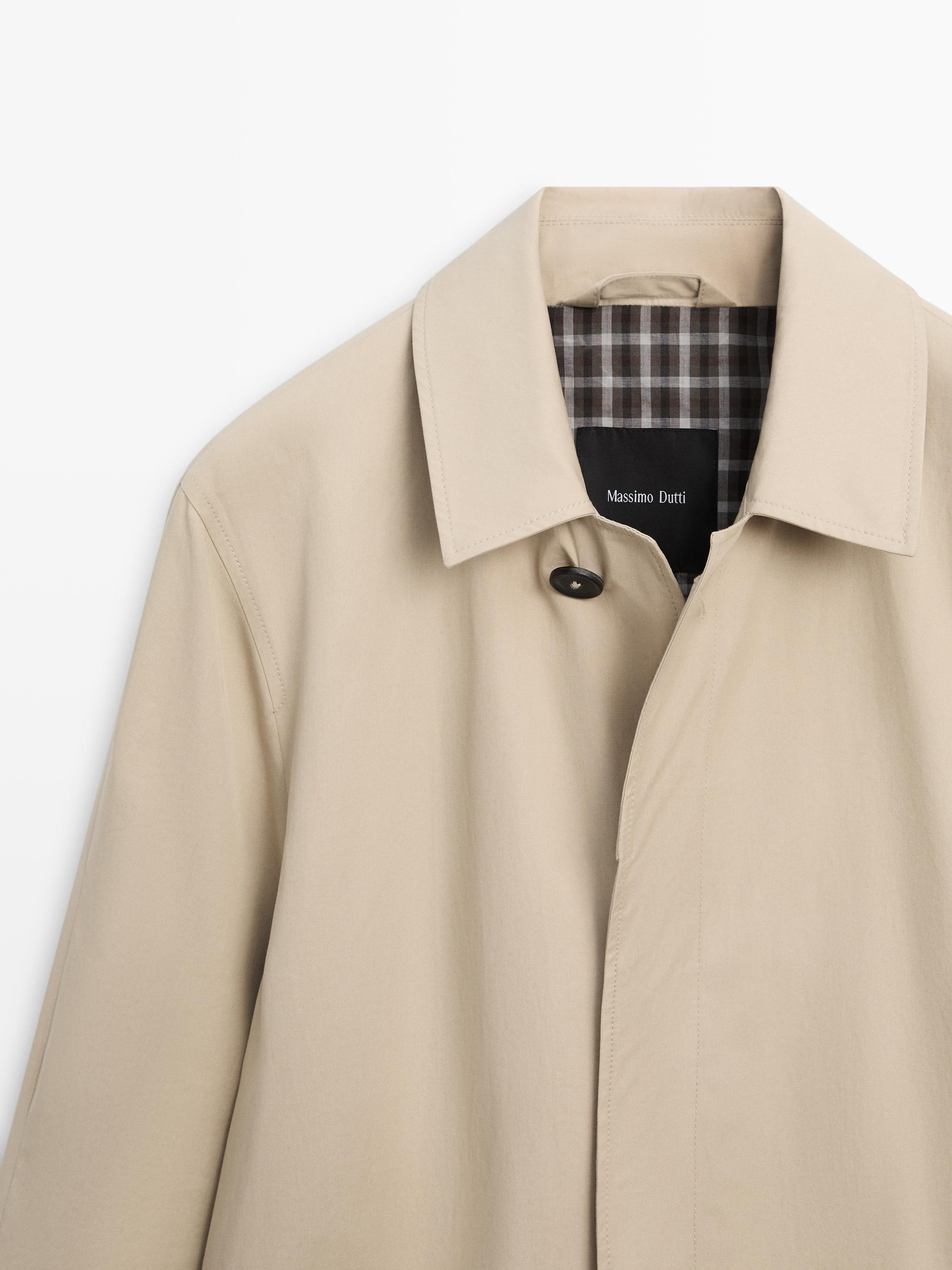 Check cotton trench coat with interior detail